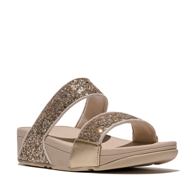 FitFlop Lulu Multi-Tonal Glitter Slides Dames Slippers - Metallic Beige/Silver