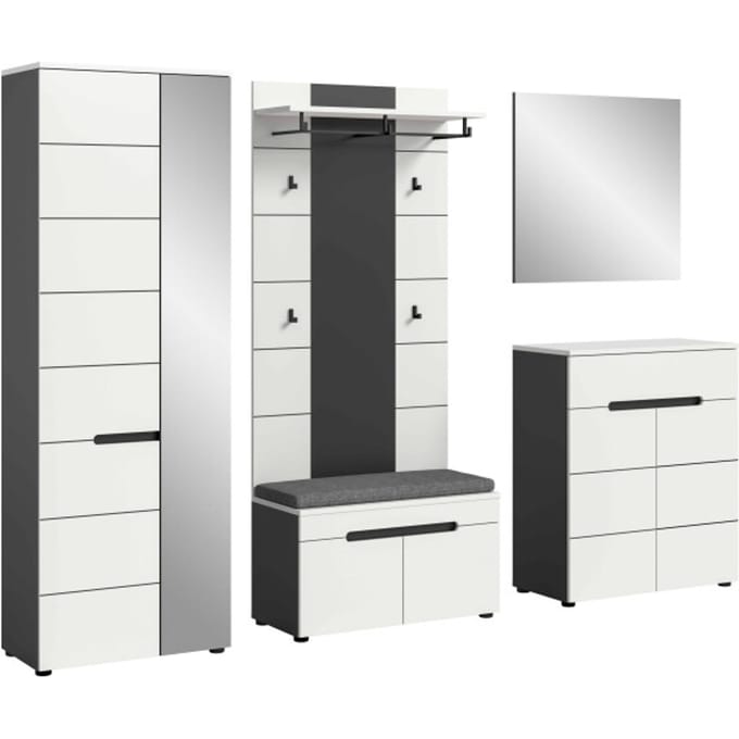 Canu kledingkastcombinatie inclusief zitkussen wit NB Basaltgrijs NB - 37x255x190cm