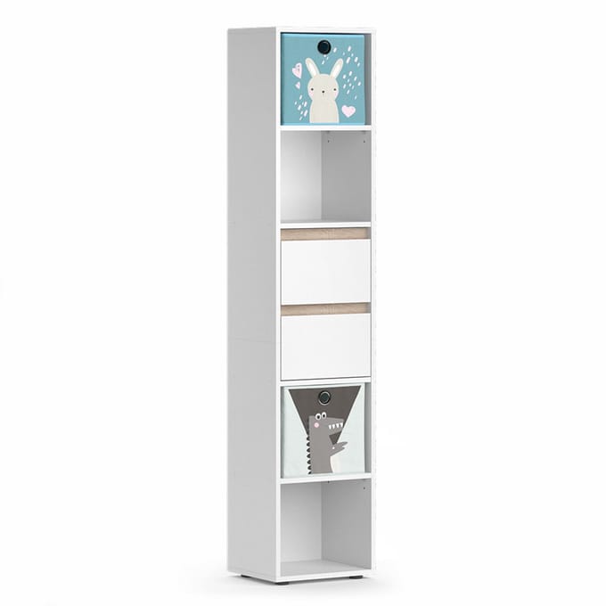 Vicco Robert Kinderboekenkast – 36.2 x 171 cm met vouwboxen gekleurd Wit