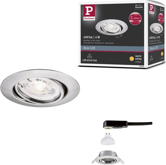 LED-inbouwlamp Base GU10 Flat draaibaar 4W 400lm 230V 2700K Staal geborsteld