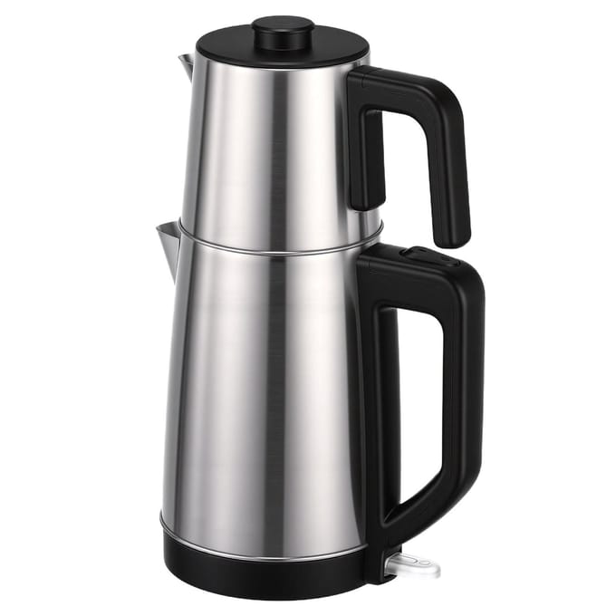 Elektrische Turkse Theemaker Koker Roestvrij Staal Dubbele Pot Waterkoker Infuser Warmhoudfunctie L gray