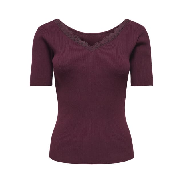 Jacqueline de Yong T-shirt Jdynanna S/s Revers Lace Pullover K 15376557 Windsor Wine Dames Maat - M