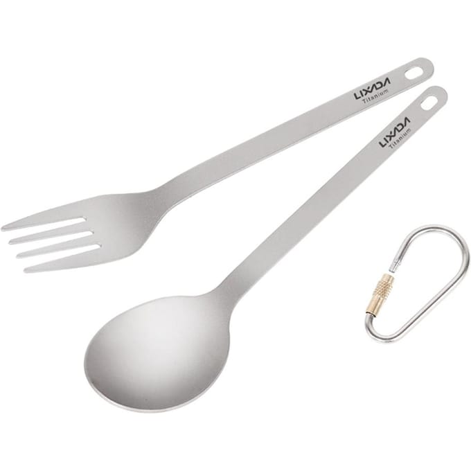 Lixada Ensemble de couverts légers en titane avec fourchette et cuillère pour le camping à domicile et la randonnée Spoon & Fork white