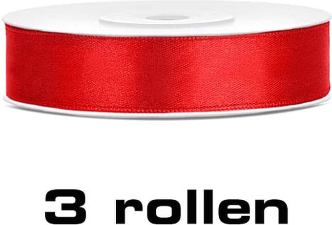 Partydeco - Satijn Lint Rood (12mm/rol 25m, 3 Rollen)
