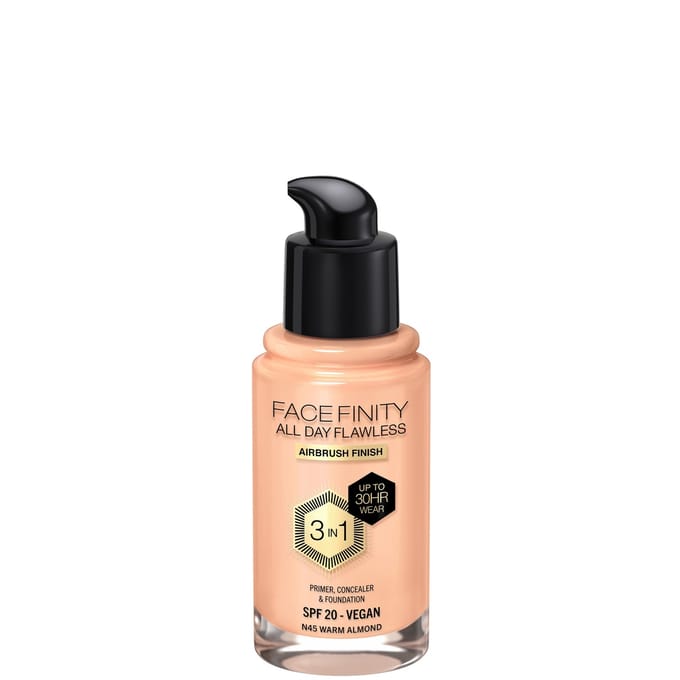 Max Factor Facefinity All Day Flawless 3 in 1 Vegan Foundation 30ml (Various Shades) - N45 - WARM ALMOND