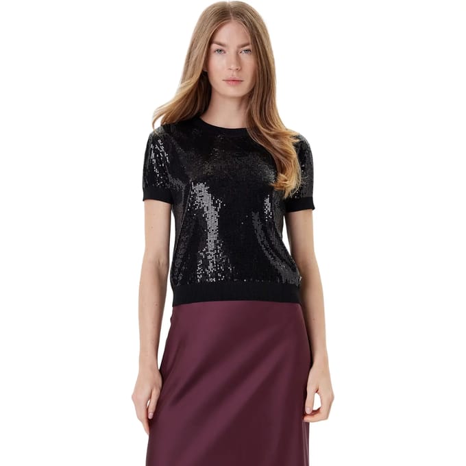 Korte mouwen ronde hals top voor dames Guess Juniper Sequins