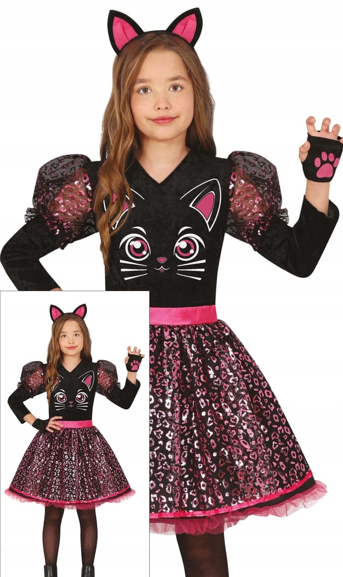Costume Tenue Déguisement Robe Chat Noir Chaton Carnaval Bal 5-6 Ans black
