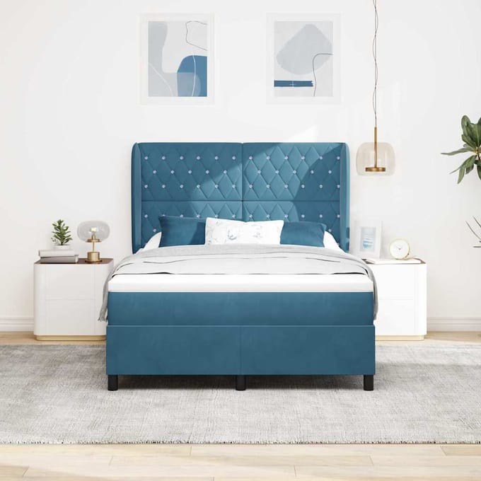 vidaXL - Boxspring - bed - met - hoofdeinde - Donkerblauw - 190 - x - 140 - cm - Fluweel