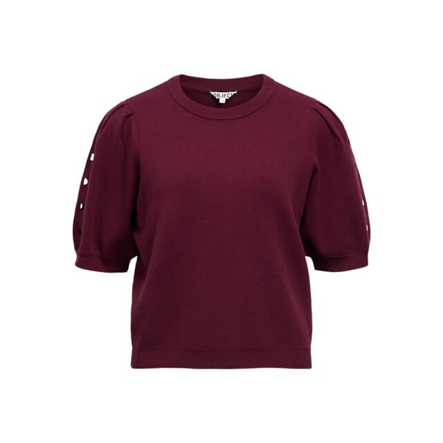 Object bordeaux dames trui   Ronde hals   Regular fit   Ajour patroon   Duurzaam   Korte mouw Bordeaux L
