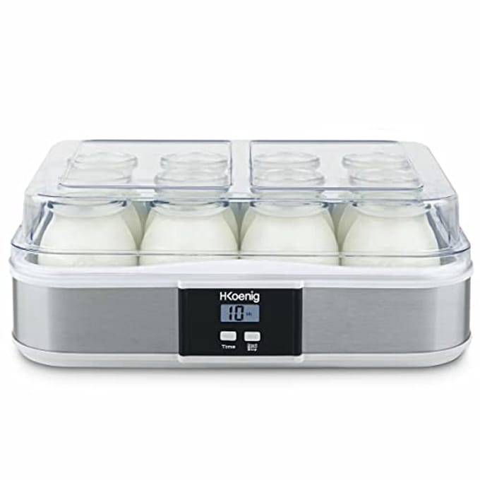 Programmeerlijke Yoghurtmaker met 12 Glazen, LCD-Display en Roestvrijstalen Behuizing