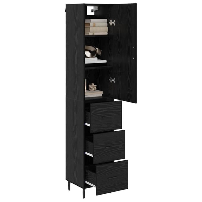 vidaXL - Highboard - Zwart - Eiken - 34,5 - x - 34 - x - 180 - cm - Bewerkt - hout