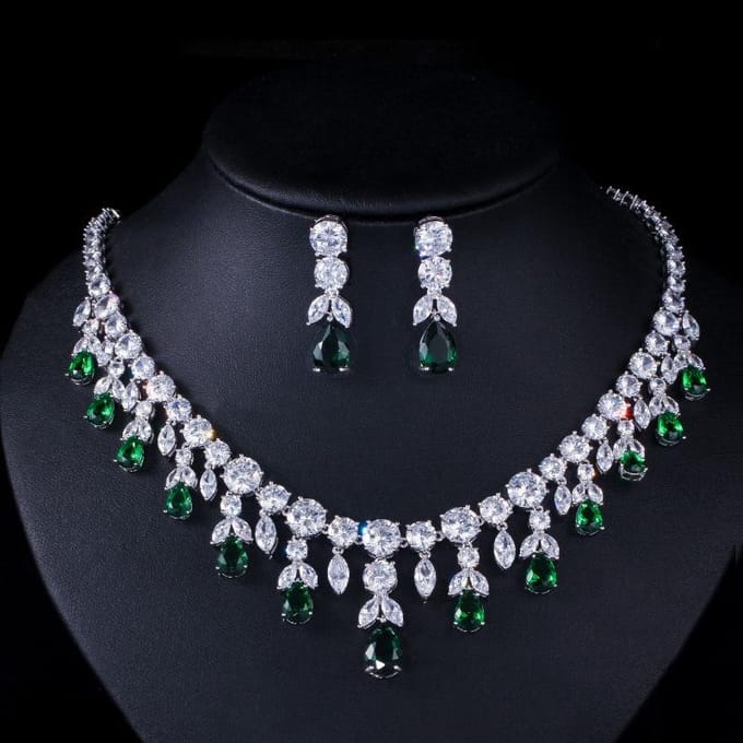 Luxe 925 Sterling Zilver Saffier Smaragd Topaas Edelsteen Geboortesteen Ketting/Oorbellen Bruidssieraden Sets 45 cm groen
