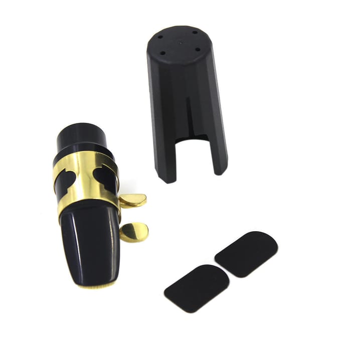 Sopraansax Saxofoonmondstuk Kunststof met dop Metalen gesp Riet Mondstuk Patches Pads Kussens black