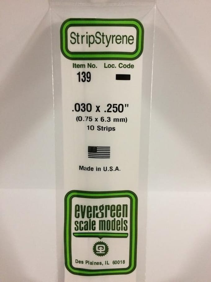 Evergreen Modelbouwdecoratie - 139 Strip 0,8mmX6,4mmX35cm - 10 stuks Styreen