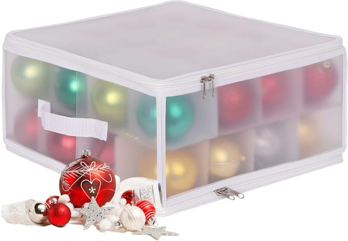 Kerstballen opbergbox - voor 32 ballen - kunststof - transparant-wit