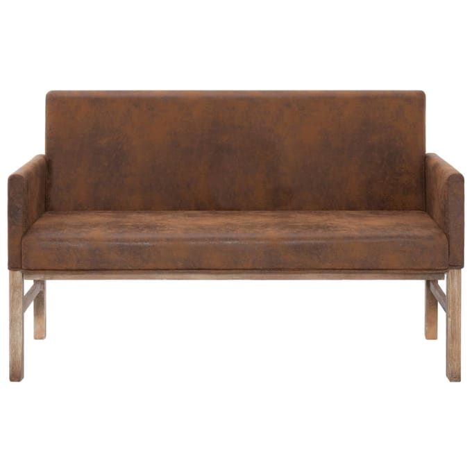 vidaXL - Bankje - met - armleuning - 140 - cm - kunstsuède - bruin