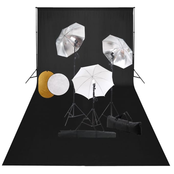 vidaXL - Fotostudioset - met - lampen, - paraplu's, - achtergrond - en - reflector