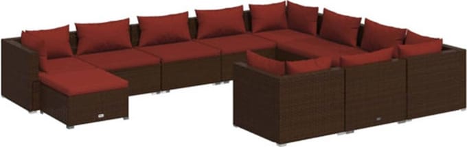 vidaXL - 11-delige - Loungeset - met - kussens - poly - rattan - bruin