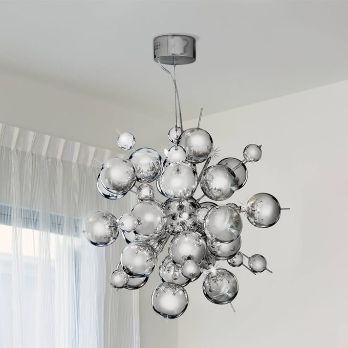 Searchlight Hanglamp Molecule, chroomkleurig, metaal, 12-lamps, G4