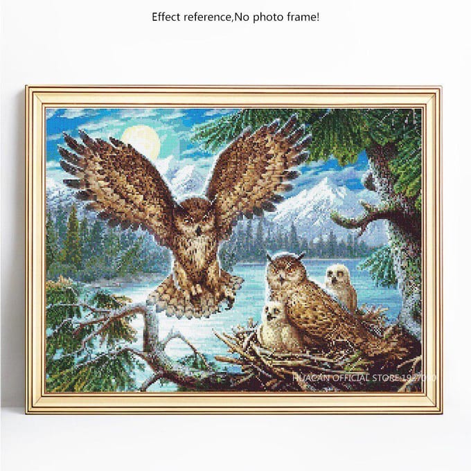5D diamant schilderij volledige ronde dier uil borduurwerk verkoop foto strass diamant 20X30 gray