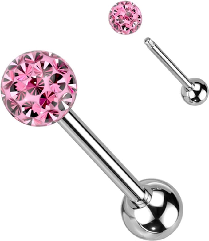 Piercing ferido multi crystal met Epoxy 1.6x16 - roze - LMPiercings