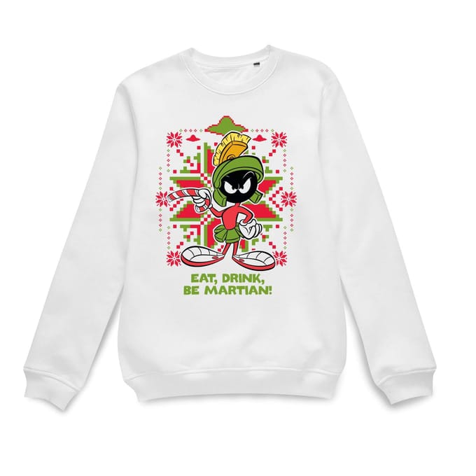 Looney Tunes Eat Drink Be Martian Christmas Jumper - White - M