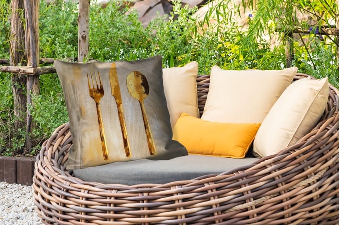 Sierkussen Buiten - Verf - Goud - Bestek - 60x60 cm - Weerbestendig