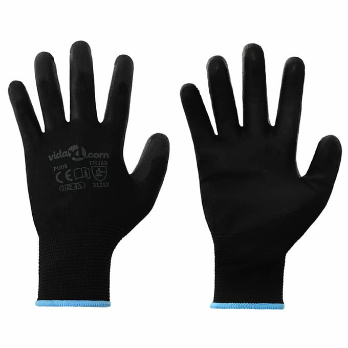 vidaXL Werkhandschoenen 12 st Zwart 9 / l Polyester