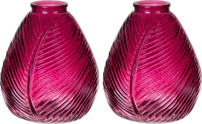 Bellatio Design Bloemenvaas - 2x - paars transparant glas - D14 x H16 cm - vaas