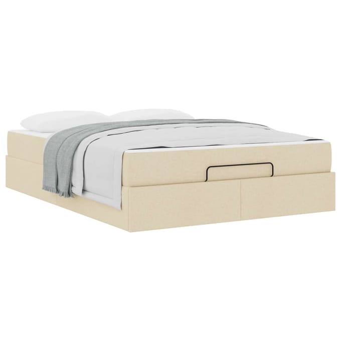 vidaXL - Bedframe - met - matras - 2 - st - Crème - Stof