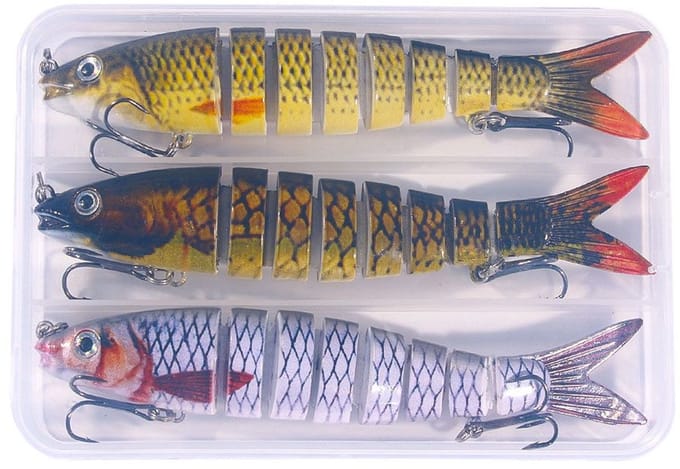 3 stuks Vislokmiddelen Crankbaits, Segmentbaits, All Water Layers Series, Suspended/Slowing/Sinking Floating/Sinking, Crankbaits voor het vissen op baars, Levensechte vislokset voor zoetwater, zoutwater