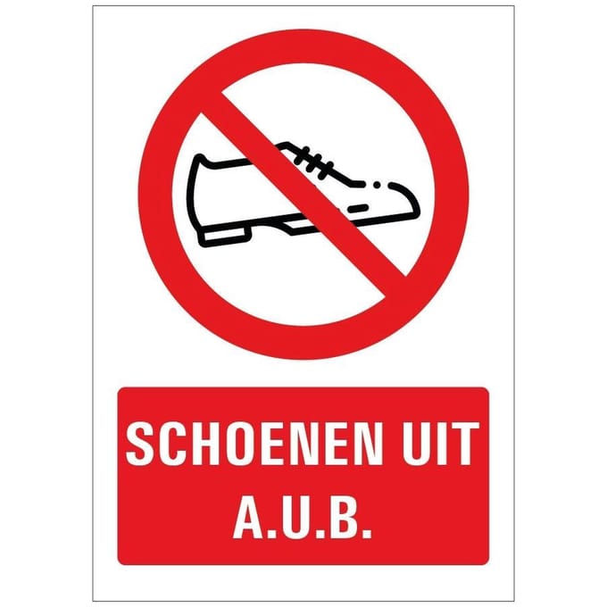Schoenen uit bordje aub tekstbord 148 x 210 mm