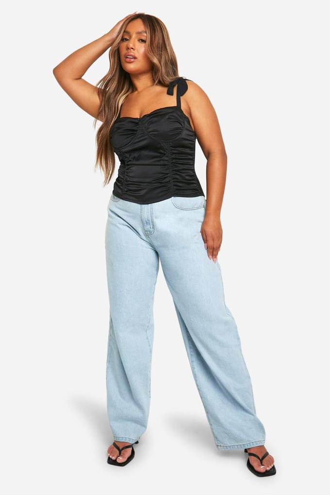 boohoo Dames Plus Tie Shoulder Geruikte Buste Korset Top | Zwart | Maat: 56