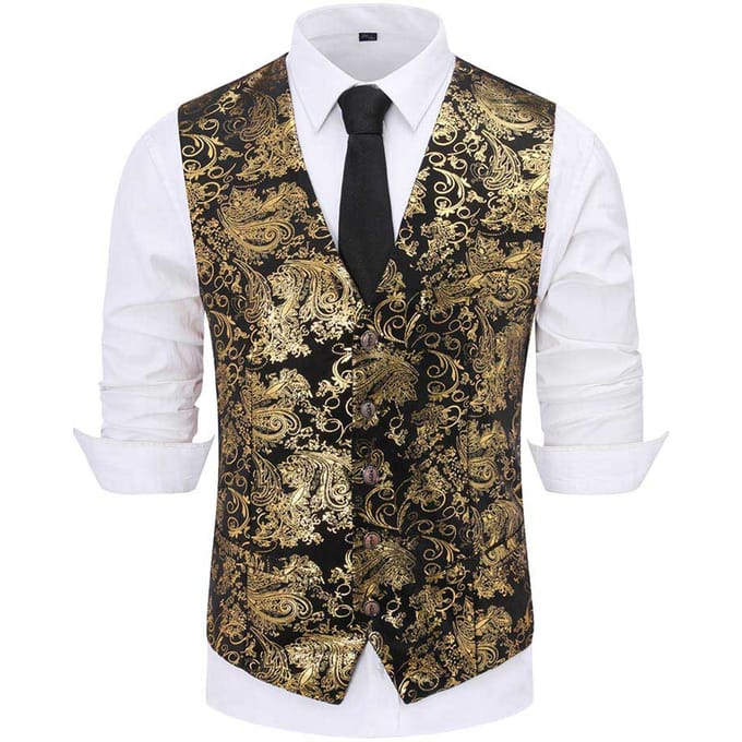 Slim-fit gilet met print, enkele rij knopen, goud