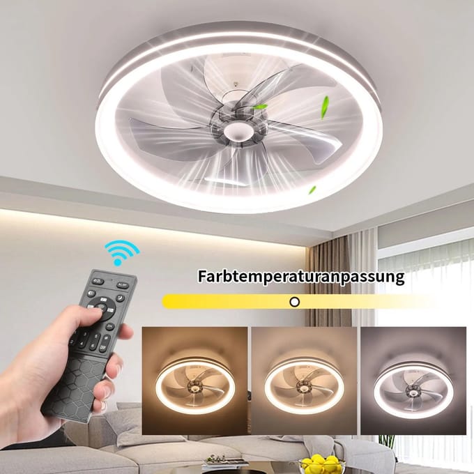 Seth Select LED-plafondlamp met ventilator - 46W ronde stille plafondventilator met verlichting - Plafondventilator - 48 cm