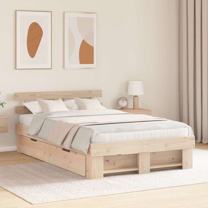 vidaXL - Bedframe - met - hoofdeinde - Bruin - 120 - x - 190 - cm - Massief - grenenhout