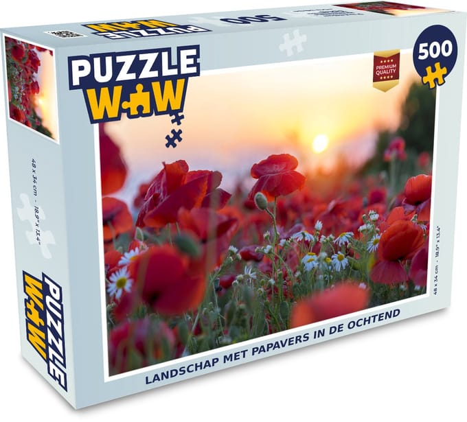 Puzzel Landschap met papavers in de ochtend - Legpuzzel - Puzzel 500 stukjes
