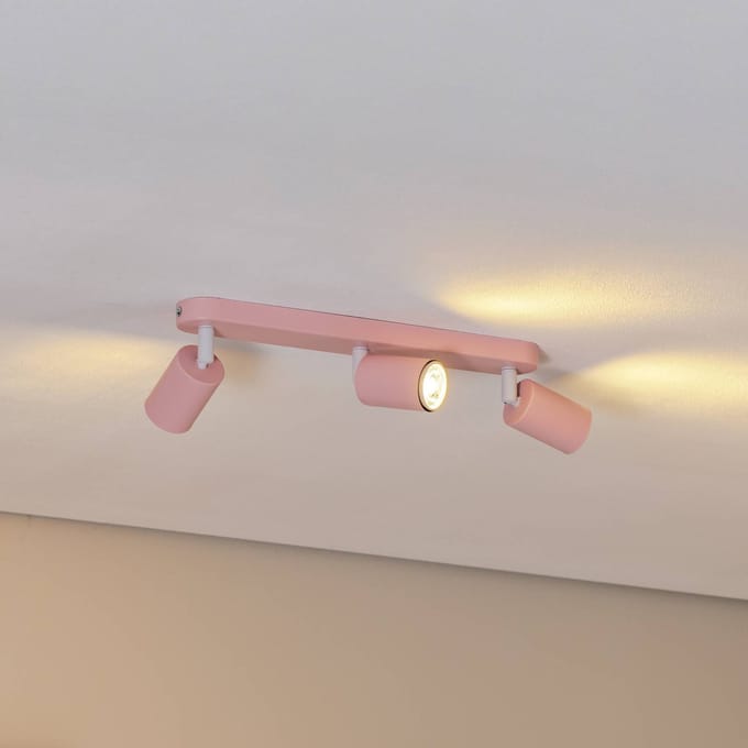 TK Lighting Plafondspot Livia, roze, 52 cm, 3-lamps, metaal, GU10