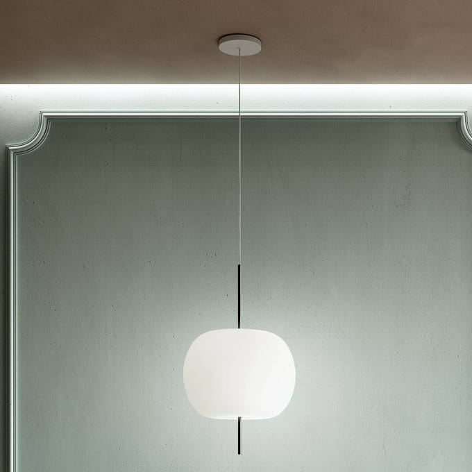 kdln hanglamp Kushi, zwart/wit, Ø 33 cm, glas