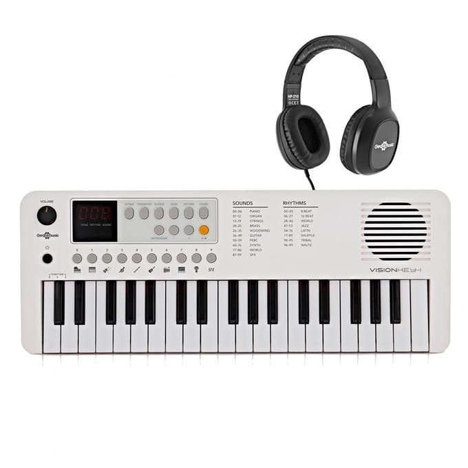 VISIONKEY-1 Draagbaar Minikeyboard met 37 Toetsen en Hoofdtelefoon, Wit