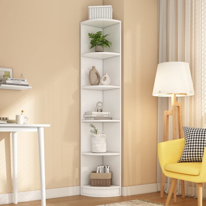 Sweiko Hoekboekenkast - MDF - 5 planken - Minimalistisch design - Wit