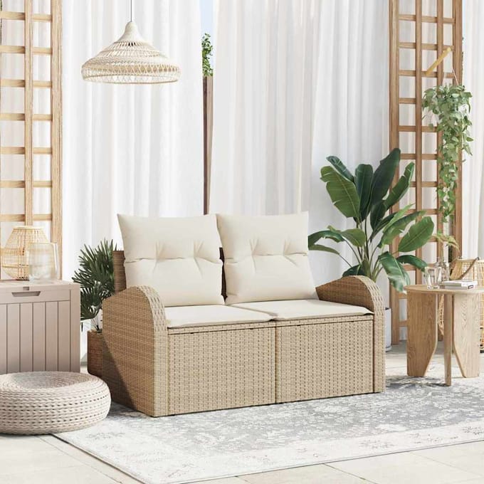 vidaXL - Tuin - Sofa - met - kussen - Beige - 124 - x - 62 - x - 69cm - poly - rattan
