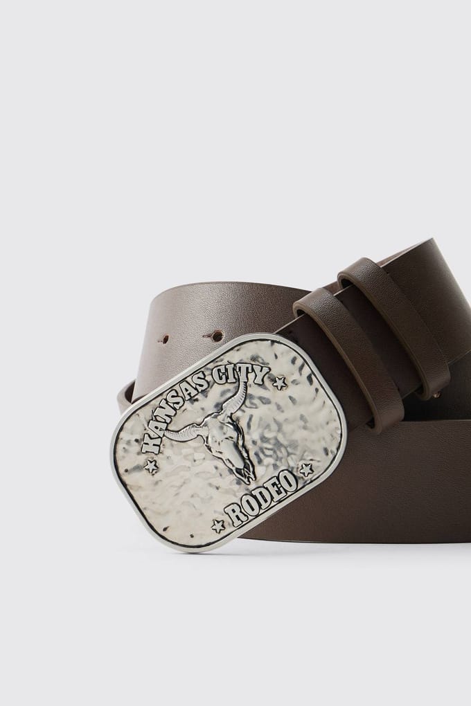 PU Kansas City Western Buckle Belt | Brown | Size Medium