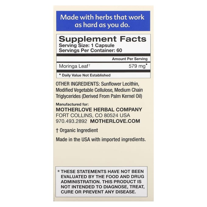 Moederliefde, borstvoeding, moringa, 60 vloeibare capsules