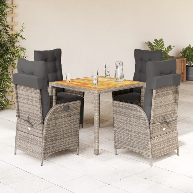 vidaXL - 5-delige - Tuinset - met - kussens - poly - rattan - grijs