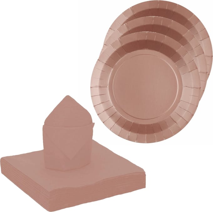 Santex feest/verjaardag servies set - 20x gebaksbordjes/25x servetten - rose goud - karton