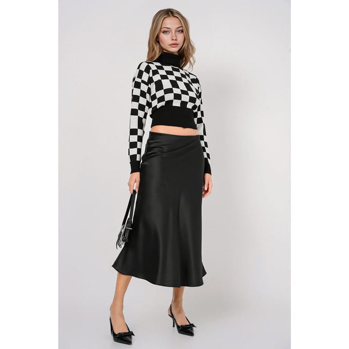 Satijnen A-Lijn Midi Rok met Elastische Taille