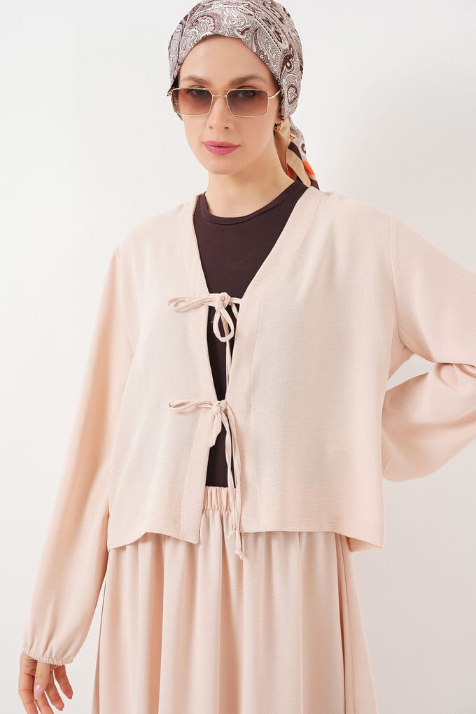 V-hals Blouse met Striksluiting & Maxi Rok Tweedelige Set