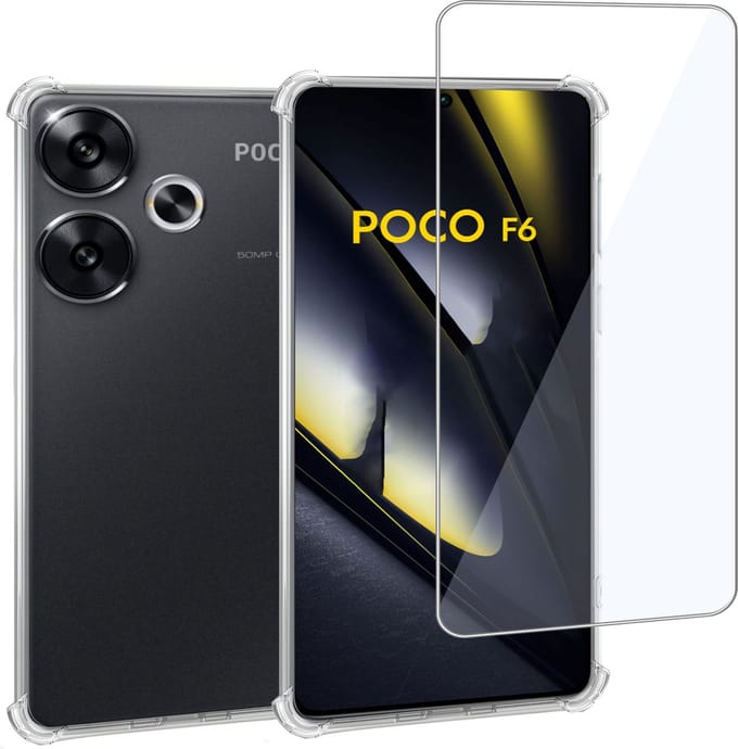 Geschikt voor POCO F6 - Hoesje + Screenprotector – Gehard Glas Cover + Shock Proof Case - Transparant