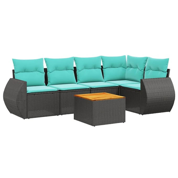 vidaXL - 6-delige - tuinbankset - met - kussens - van - zwart - polyrotan